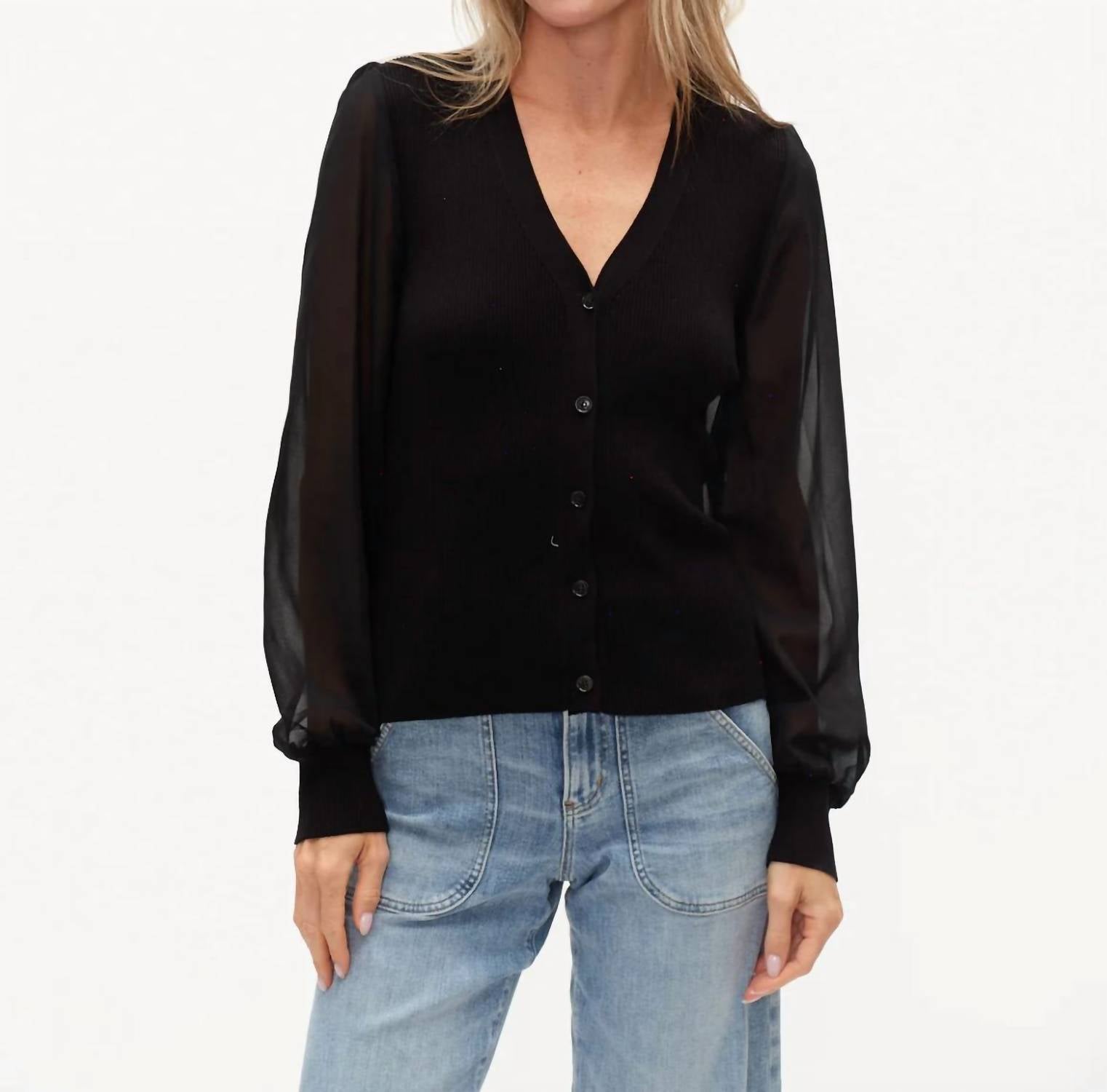SIX/FIFTY Celeste Mixed Media Sweater in black - women's sweater