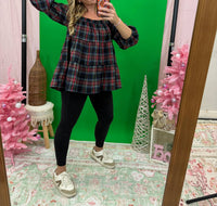 She + Sky - Plaid Print Woven Top