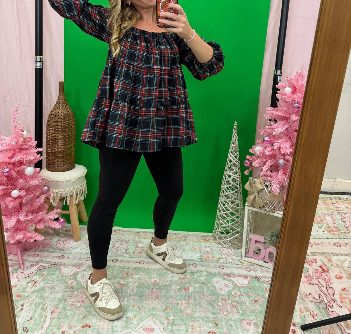 She + Sky - Plaid Print Woven Top