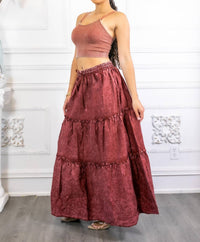 Surelymine - Woven Vintage Washed Maxi Skirt With Ribbed Double Strap Set