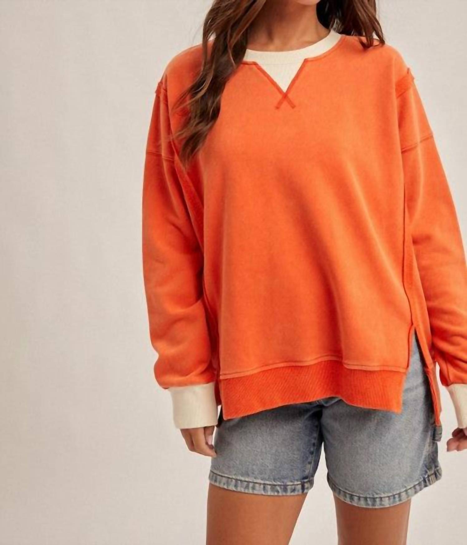 Hem & Thread - Color Block Snow Wash Oversized Sweatshirt