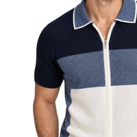 Luchiano Visconti - Full Zip Color Block Light Knit Short Sleeve Polo