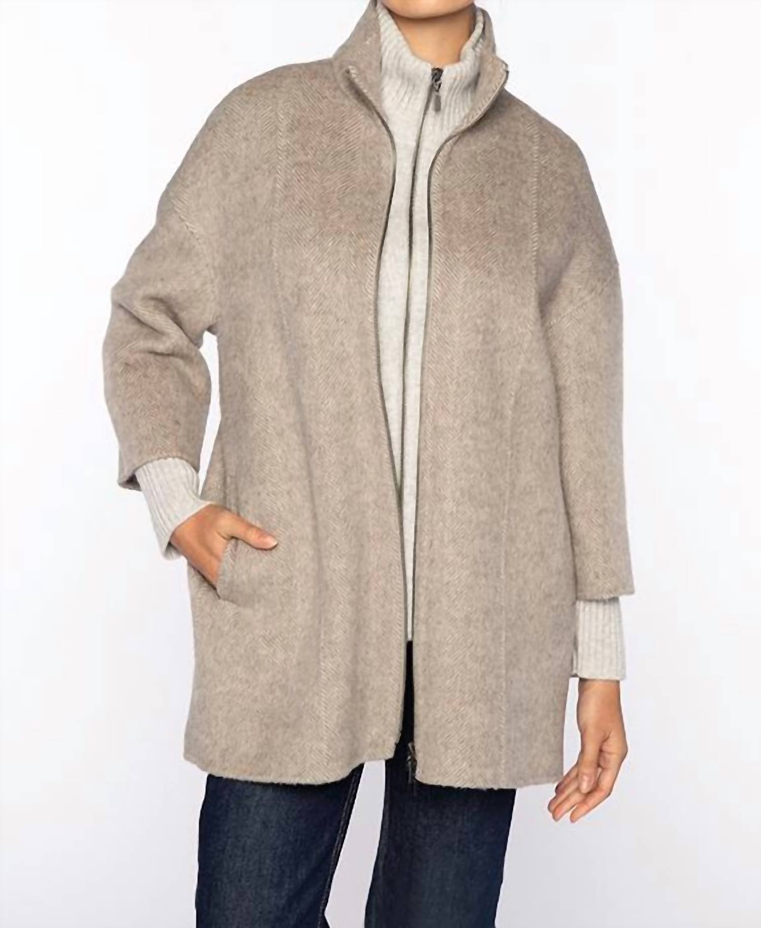 Kinross - Brushed Herringbone Zip Mock Coat