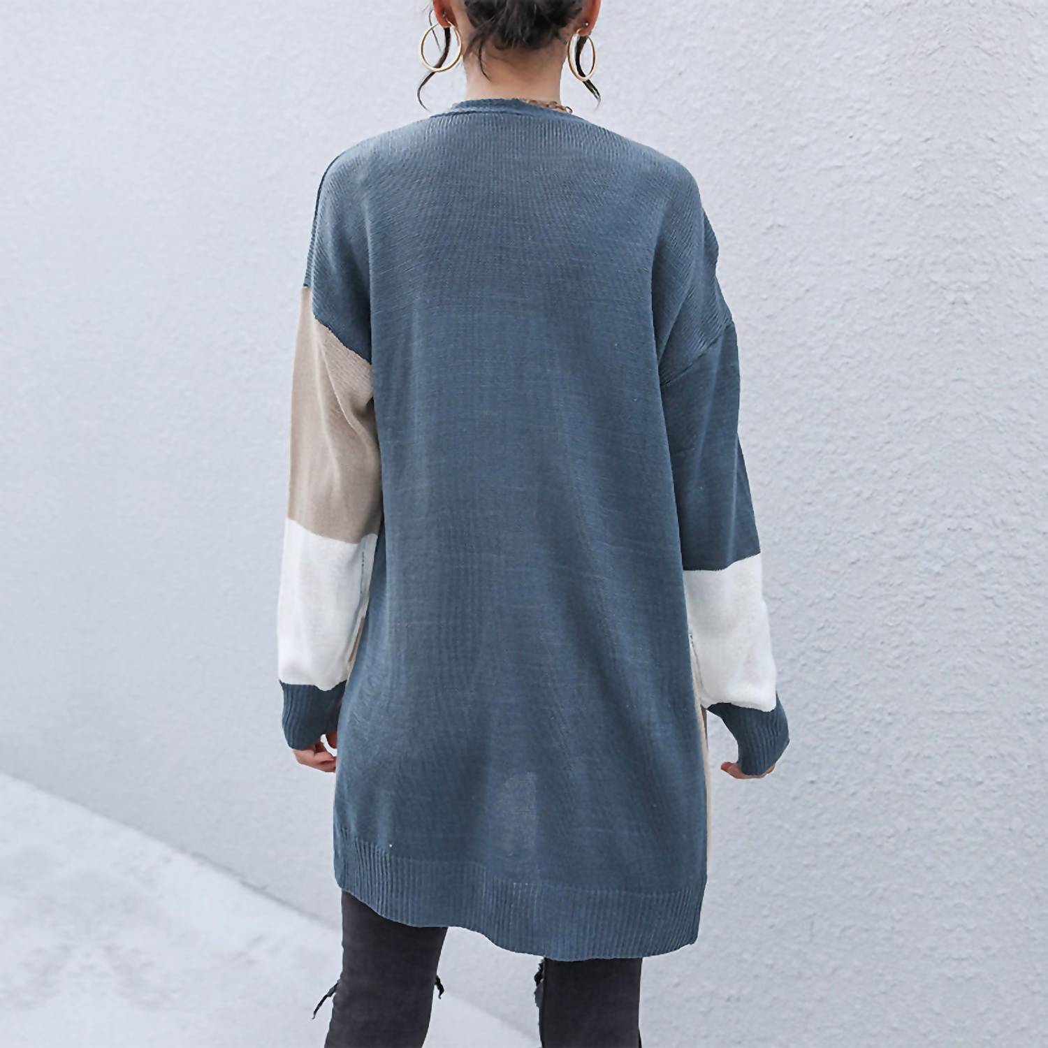 Lily Clothing - Long Color Matching Sweater Coat