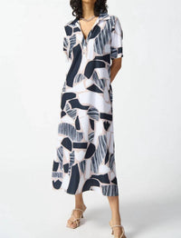 Joseph Ribkoff - Woven Abstract Print Trapeze Midi Dress