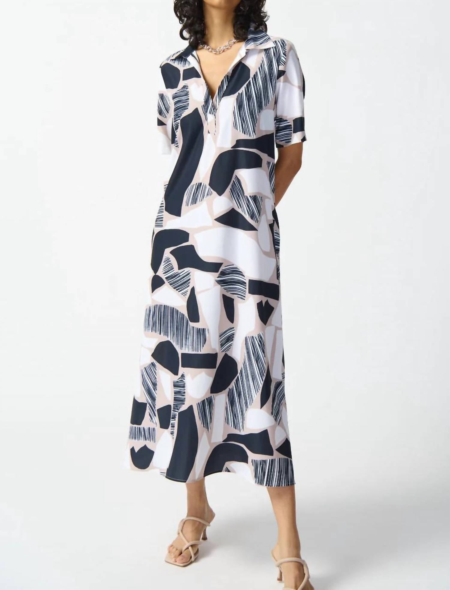 Joseph Ribkoff - Woven Abstract Print Trapeze Midi Dress