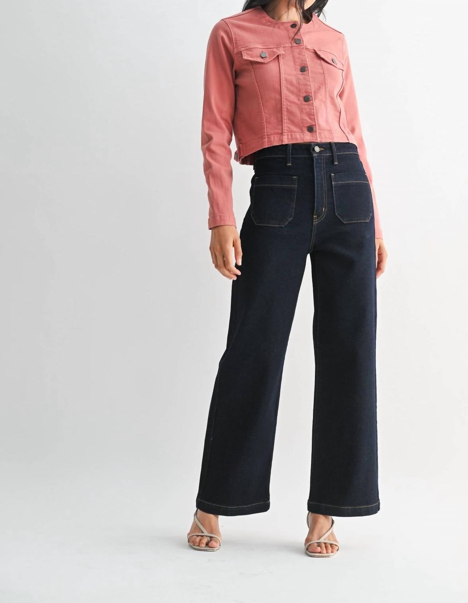 JUST BLACK DENIM Patch Pocket Wide Leg Jeans in blue - women's jeans - view 4