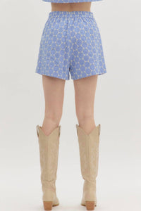 Entro - Chambray Denim Embroidered Shorts