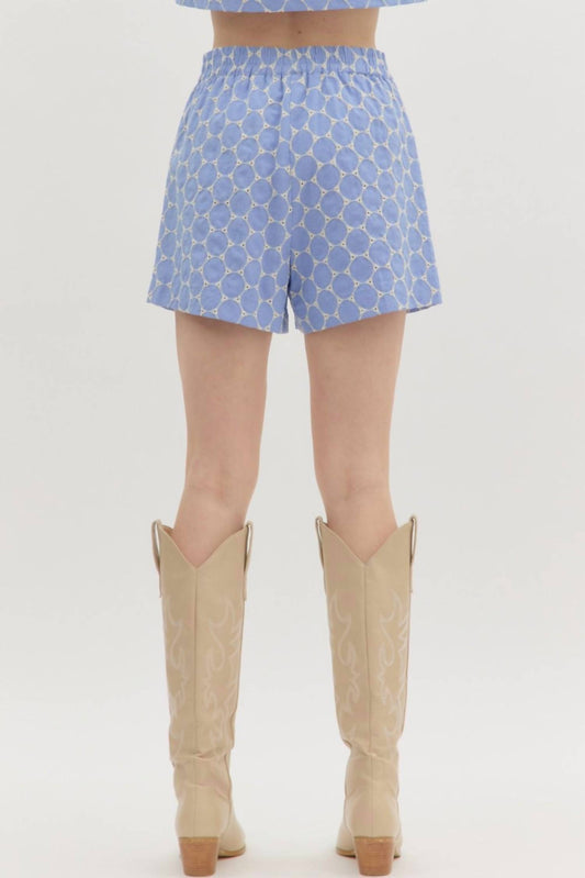 Entro - Chambray Denim Embroidered Shorts