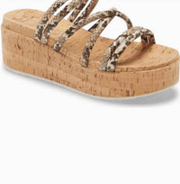 J/SLIDES Women's Snakeskin Cork Wedge Sandals in natural - women's shoe