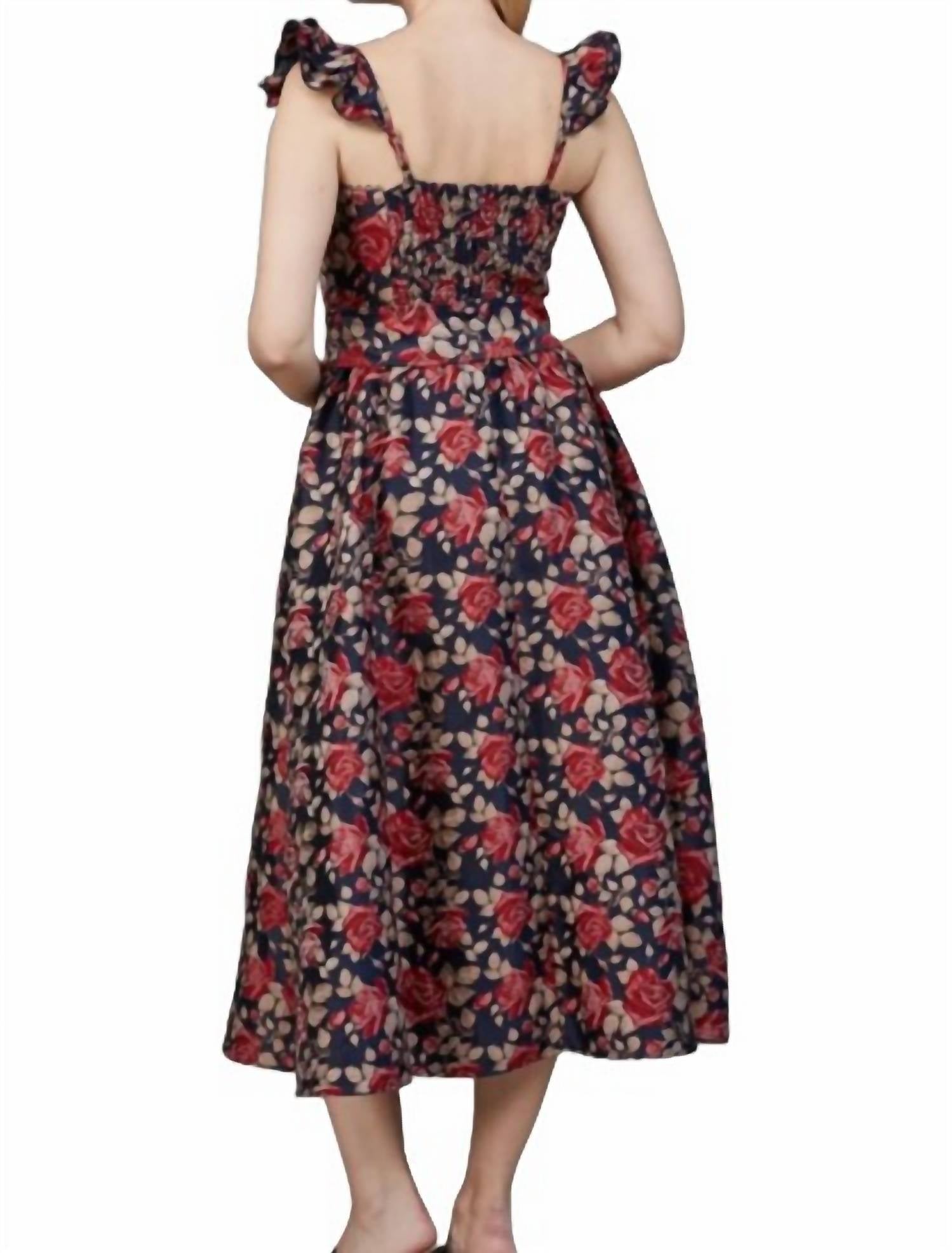 Fate - Floral Jacquard Ruffled Cap Sleeve Tie Waist Dress