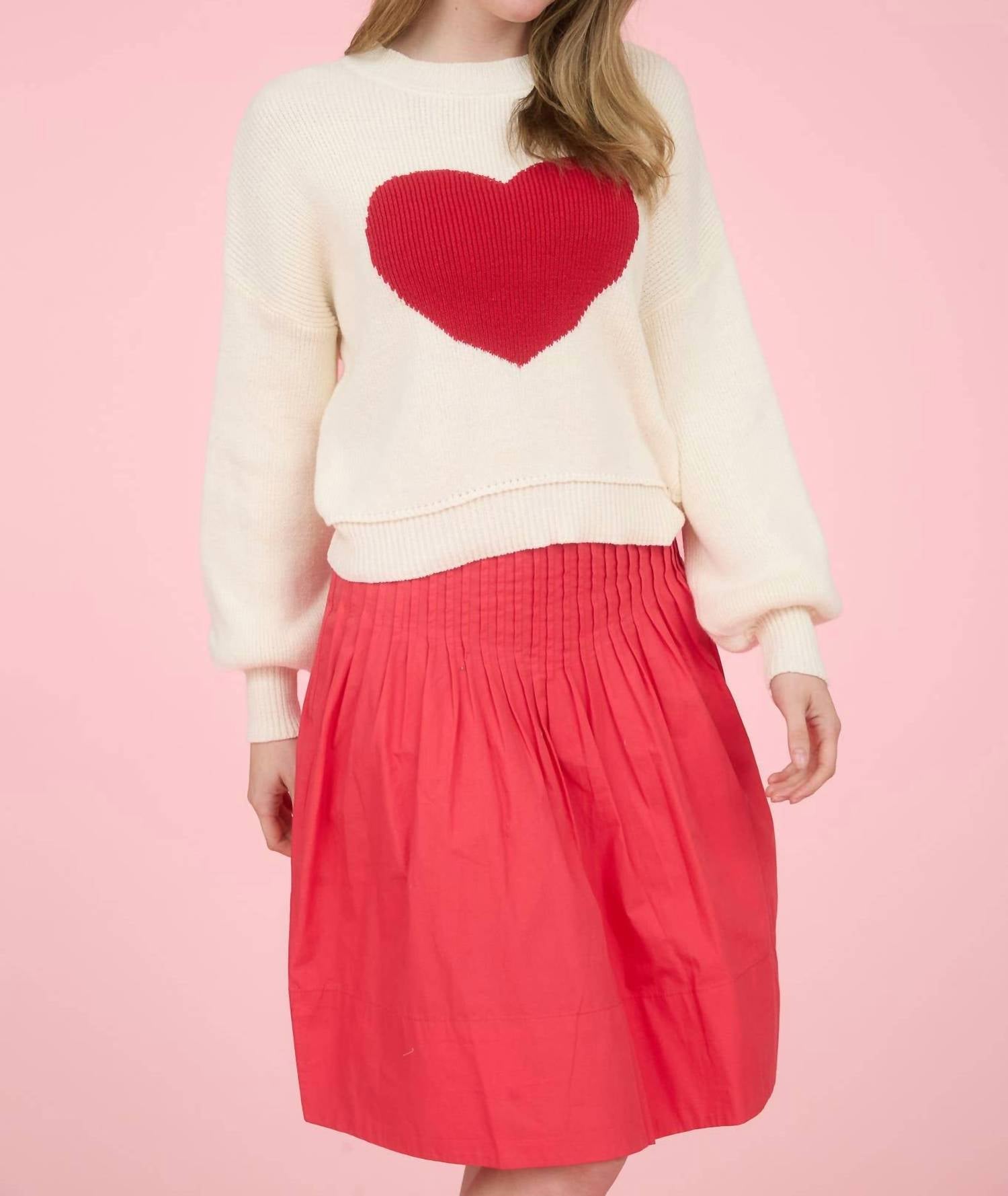 Blu Pepper - Heart Jacquard Crew Neck Knit Pullover Sweater