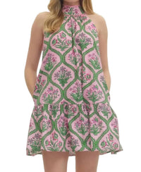 Entro - Botanical Print Sleeveless Halter Mini Dress