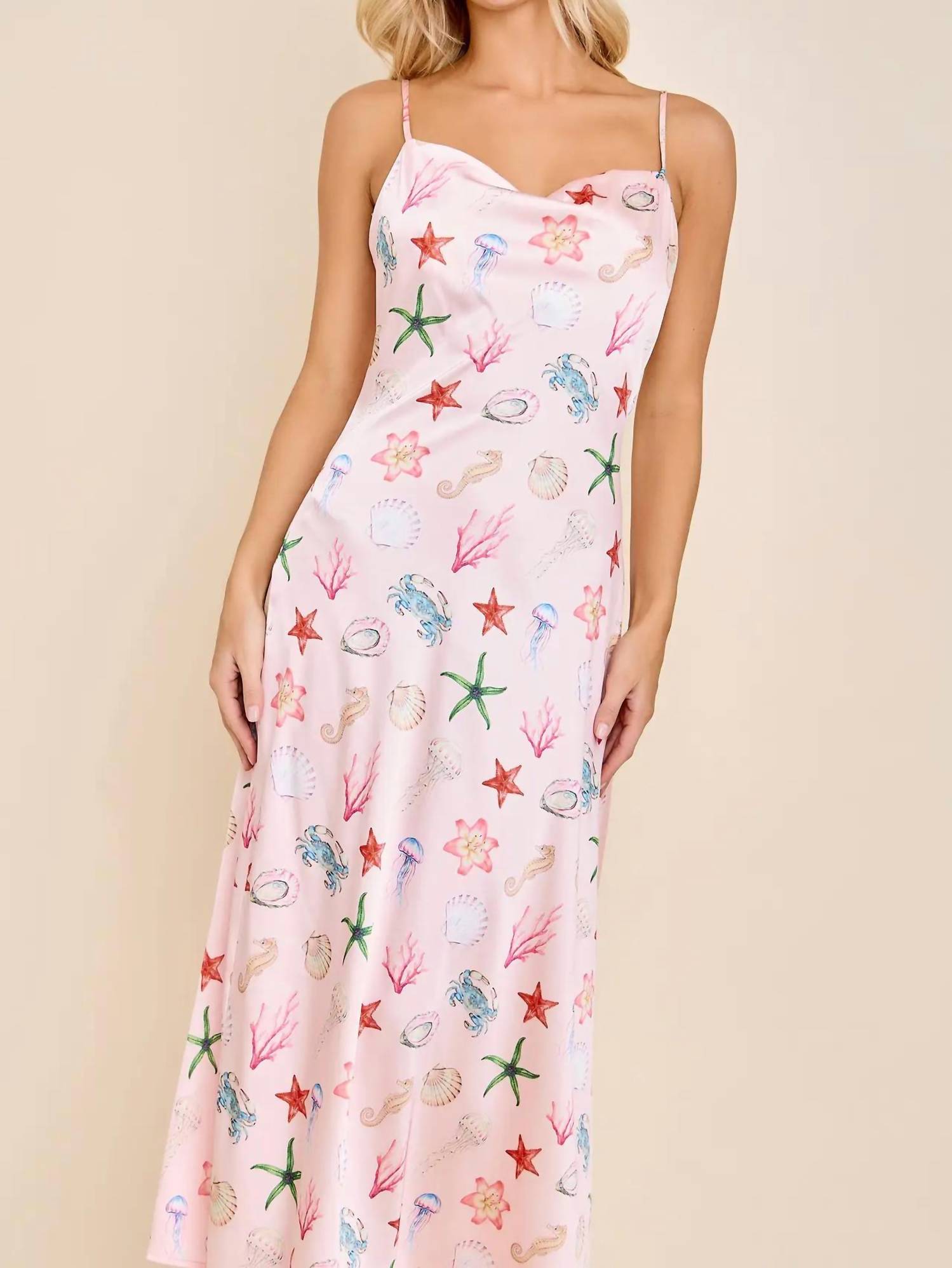 Main Strip - Capri Seashell Coastal Slip Midi Dress