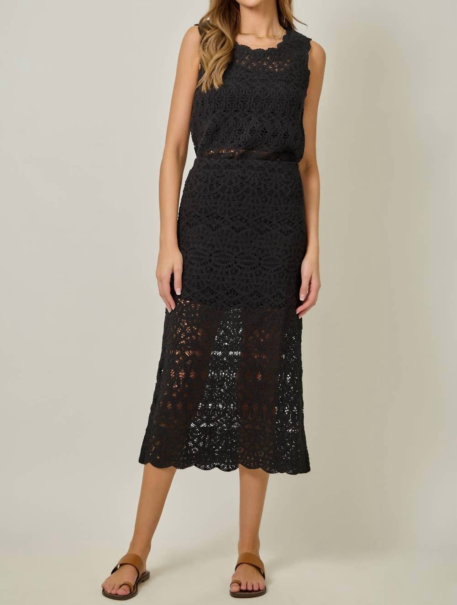 mystree Crochet Scallop Hem Skirt in black - women's skirt - view 4