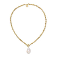 Eklexic - Women's Micro Royal Chain With Xl Baroque Pearl Pendant Necklace