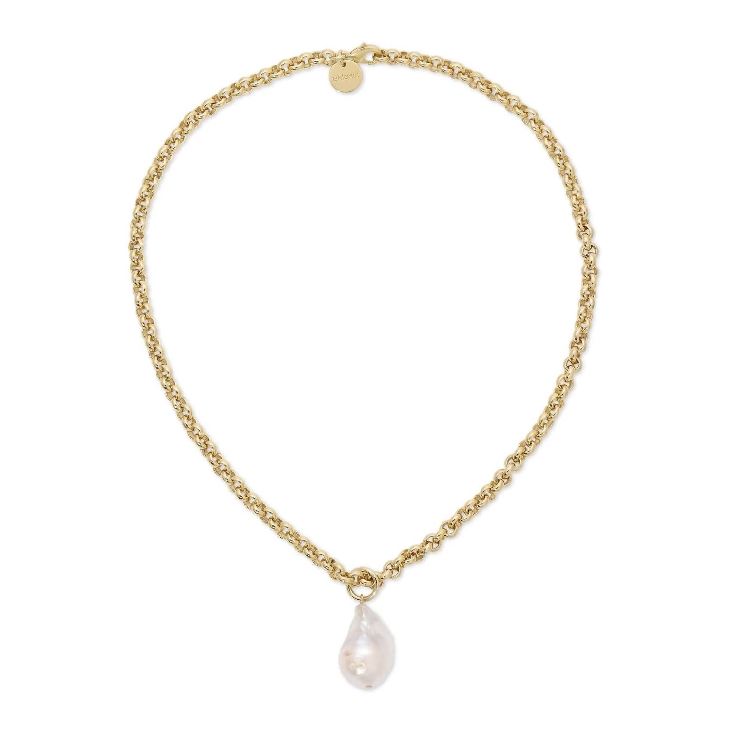 Eklexic - Women's Micro Royal Chain With Xl Baroque Pearl Pendant Necklace