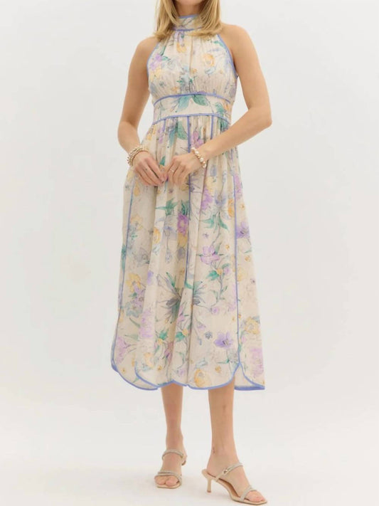 Entro - Scallop Hem Bloom Halter Dress
