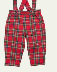 Florence Eiseman Kid's Plaid Pant With Suspenders in tartan red - kids' joggers - detail view