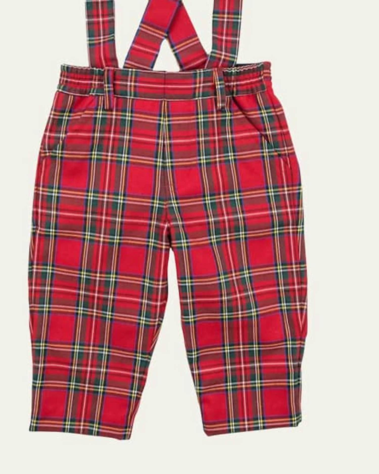 Florence Eiseman Kid's Plaid Pant With Suspenders in tartan red - kids' joggers - detail view