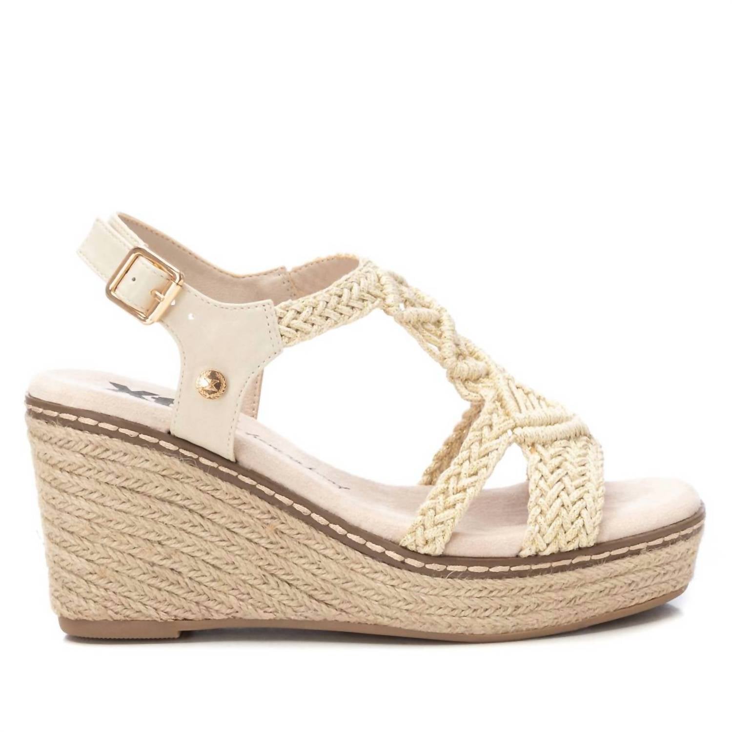 Xti Women's Textile Wedge Sandal in beige - women's shoe