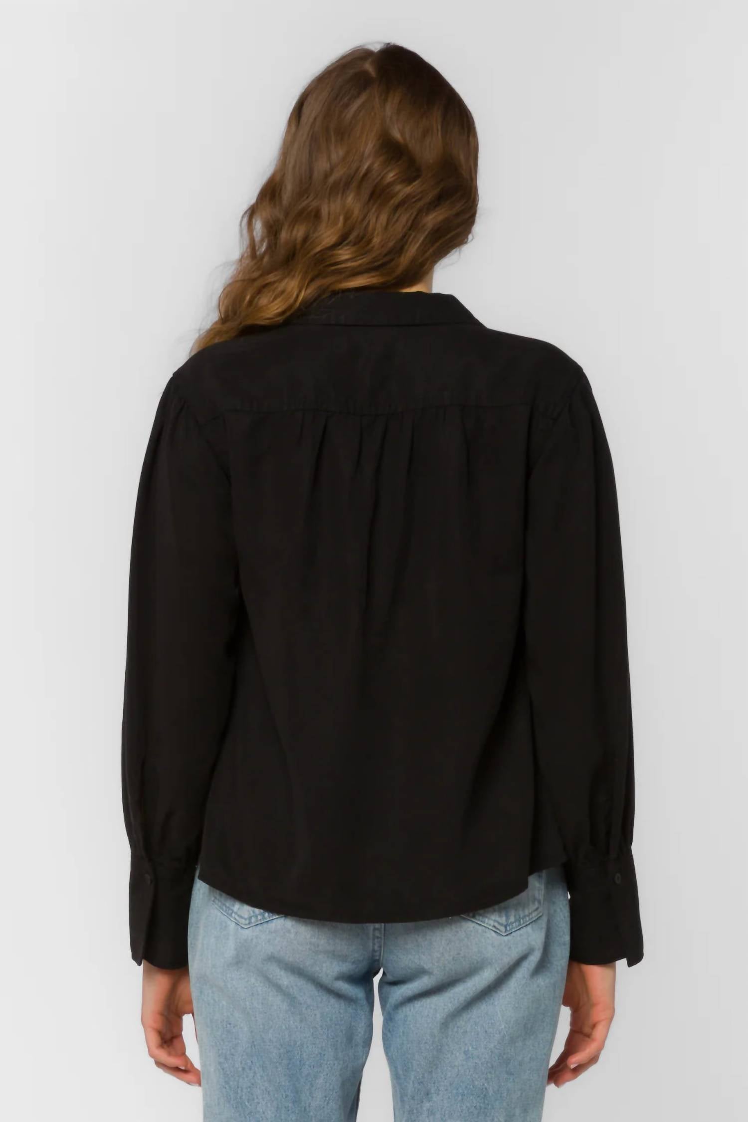 Velvet Heart Beretta Long Sleeve Popover Top in black - women's blouse - detail view