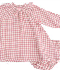 ANGEL DEAR Girl's Plaid Ruffle Smocked Dress in rose - kids' dress - detail view