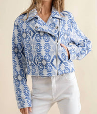 Blue B - Jacquard Aztec Crop Moto Jacket