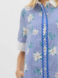 Entro - Striped Floral Print Shirt Mini Dress