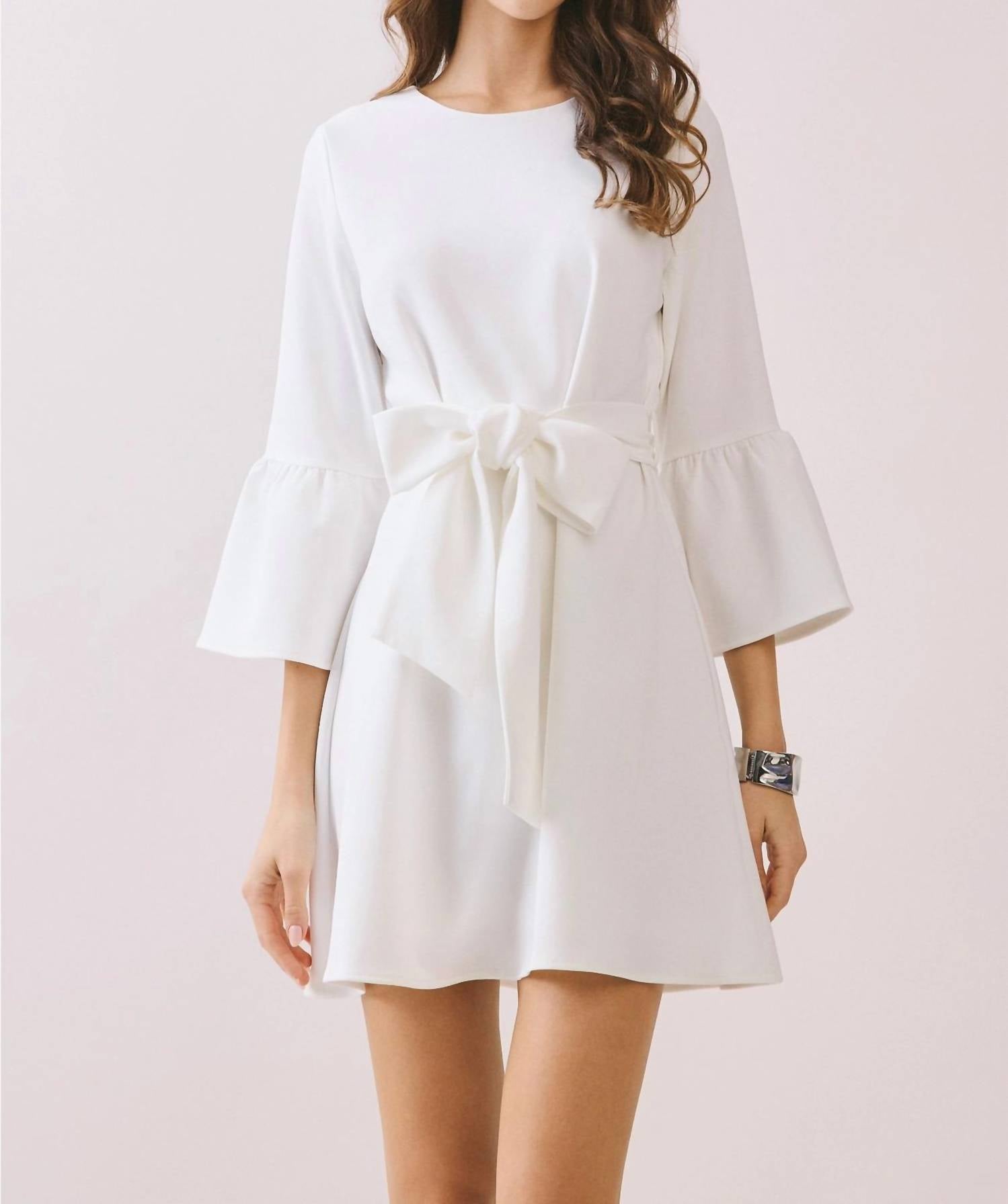TCEC Flare 3/4 Sleeve A Line Dress in white - women's dress