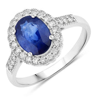 Diana M Jewels Women's Oval Natural Ceylon Blue Sapphire Fashion Ring (2.54 Ct) - Signature (8.80x6.50mm) in 18k white gold - women's jewelry