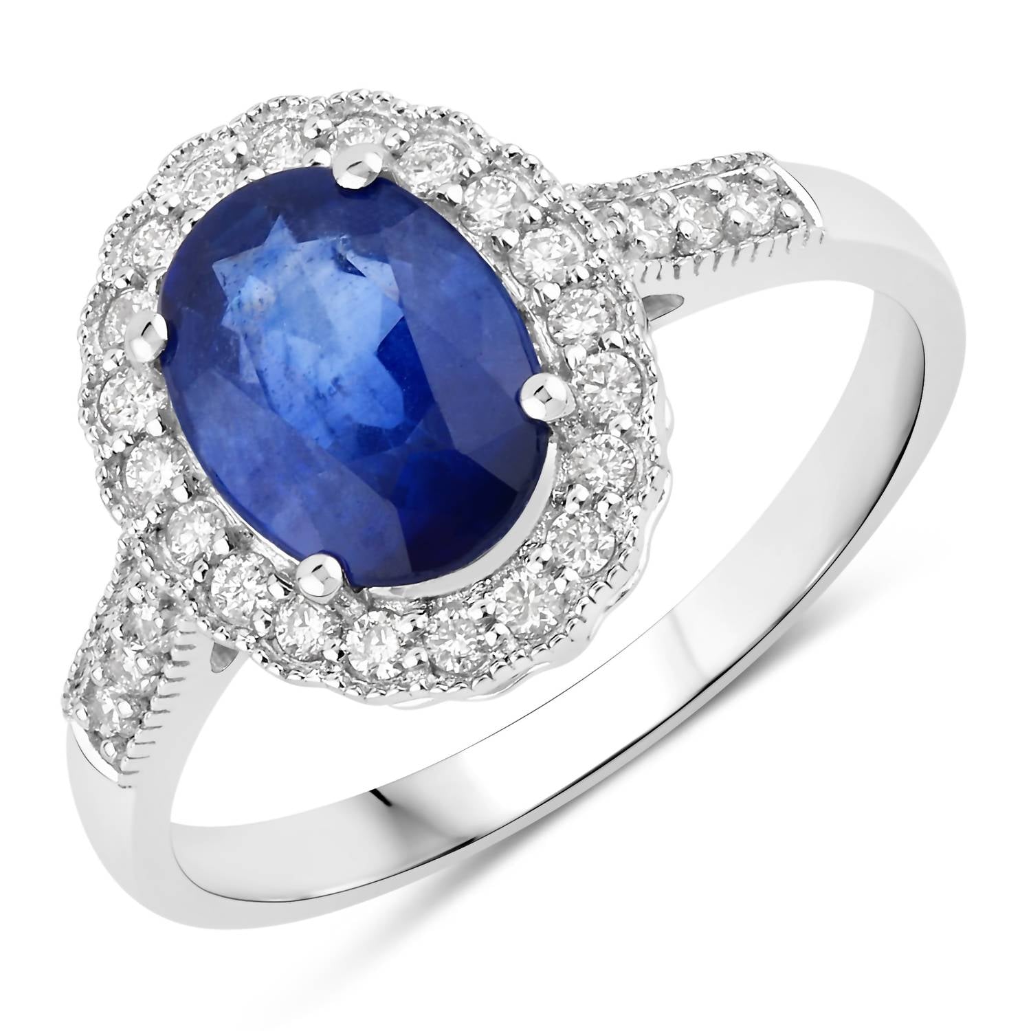 Diana M Jewels Women's Oval Natural Ceylon Blue Sapphire Fashion Ring (2.54 Ct) - Signature (8.80x6.50mm) in 18k white gold - women's jewelry