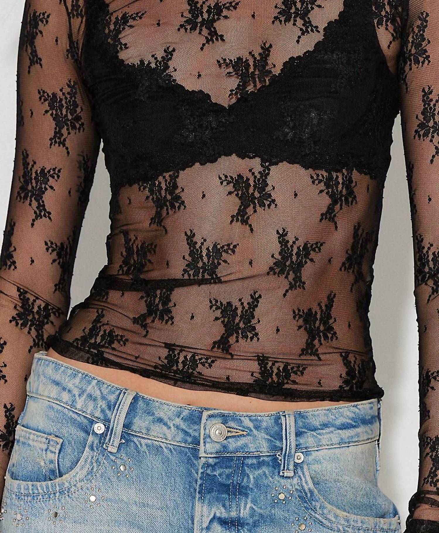 Free People Women’s Lady Lux Layering Top in black - women's long sleeve top