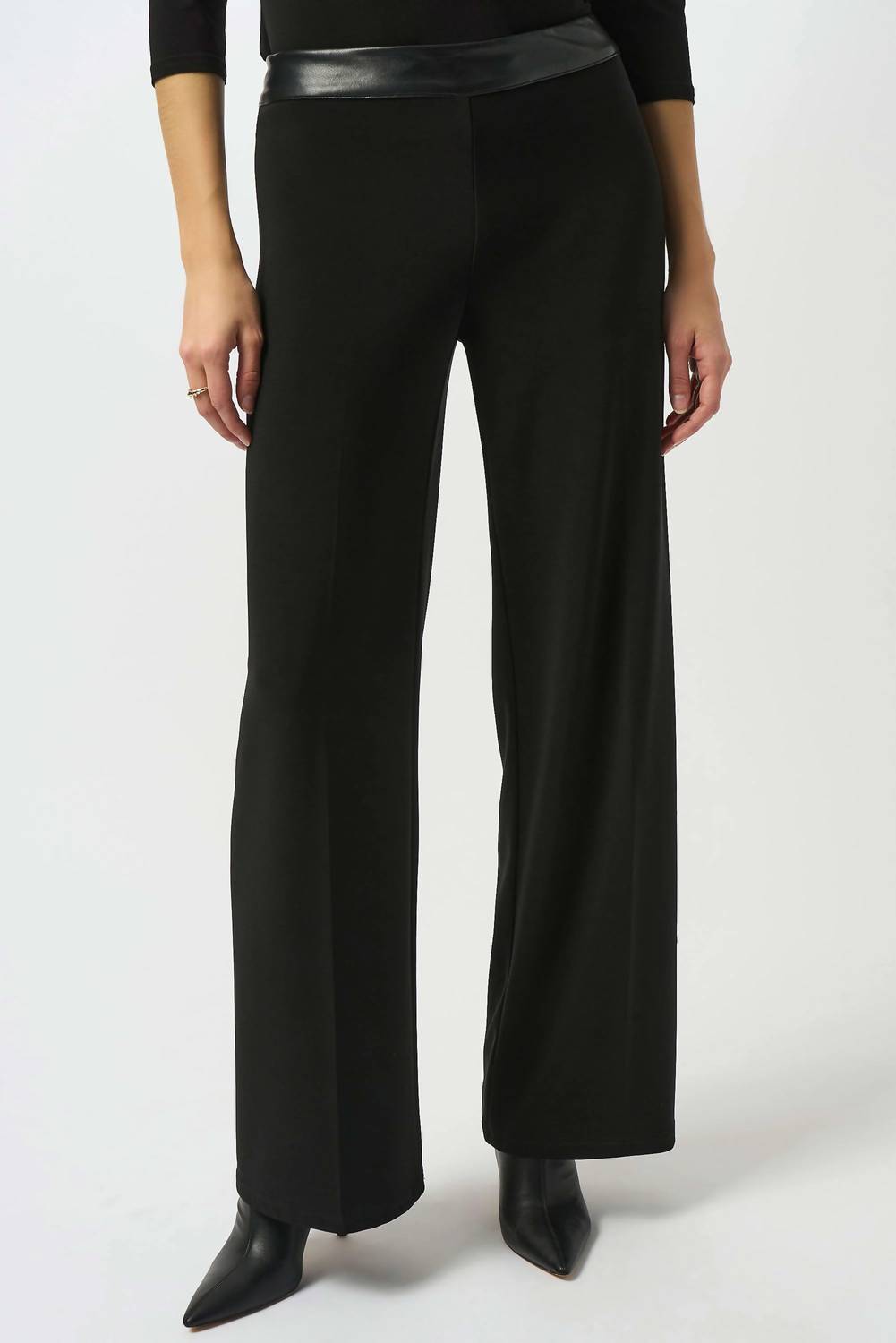 Joseph Ribkoff Silky Knit & Leatherette Wide-leg Pants in black 1 - women's pants