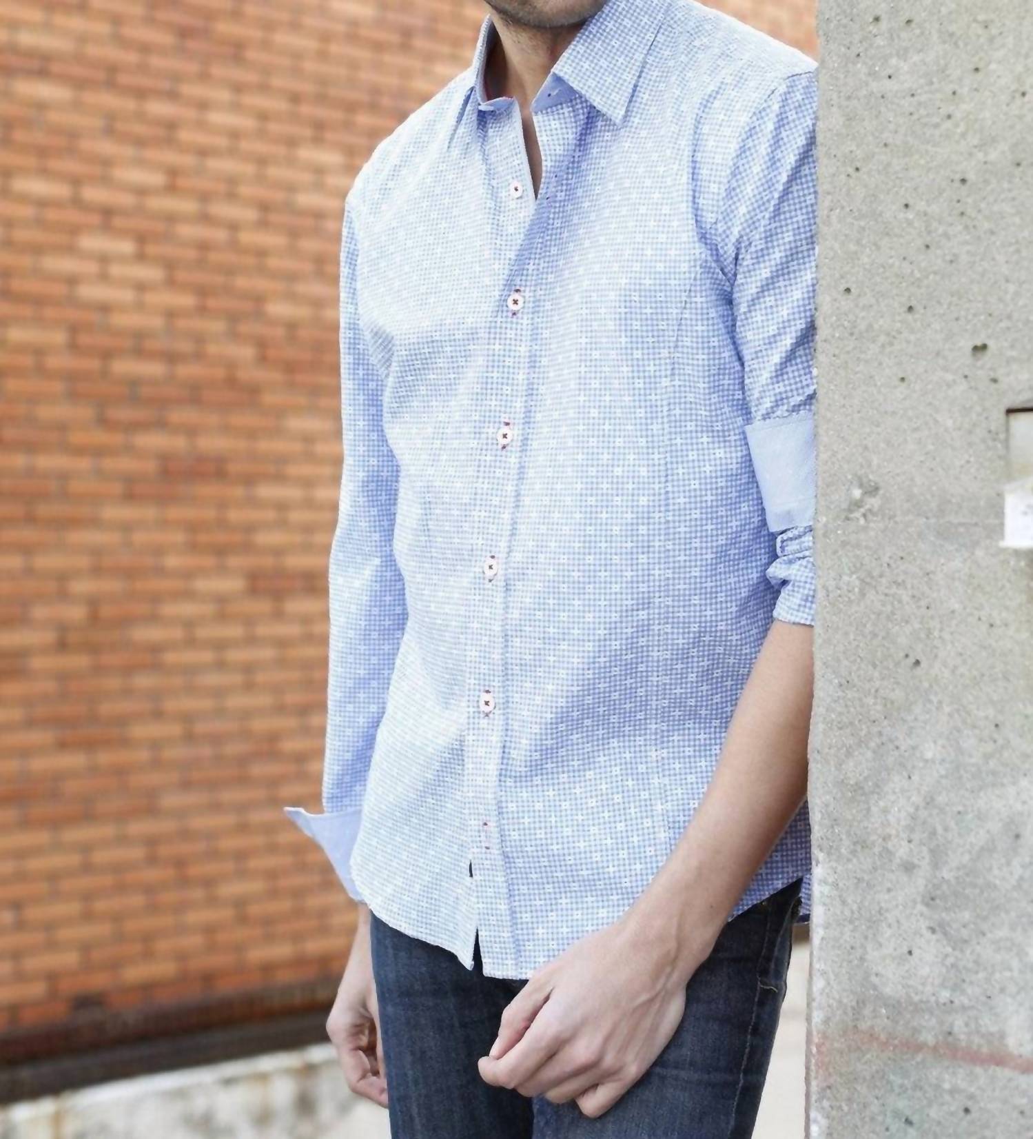 Eight X - Jacquard Button Down Shirt With Small Checkered Trim