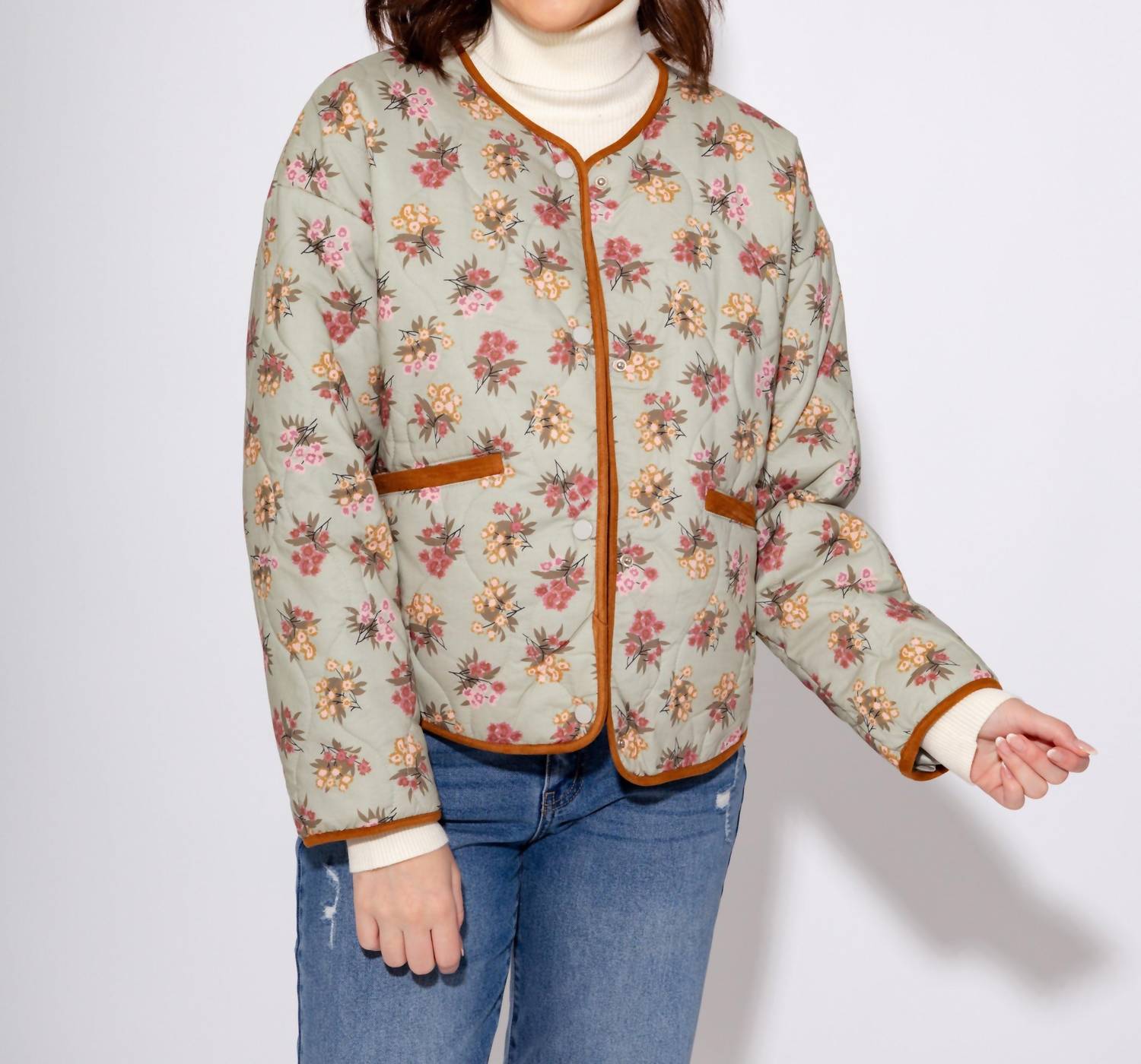 THML Floral Quilted Jacket in multi color - women's jacket - alternate view
