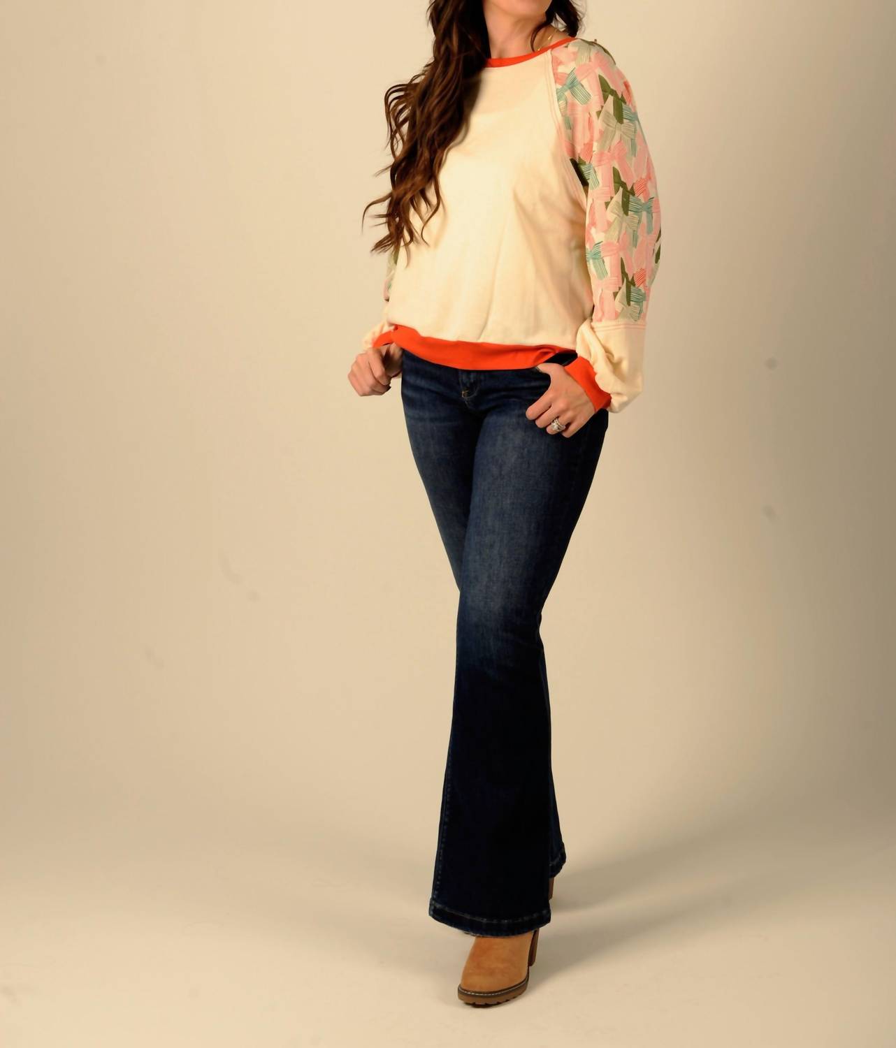 Easel Cuddles and Bows Lightweight Sweatshirt in beige - women's top - alternate view