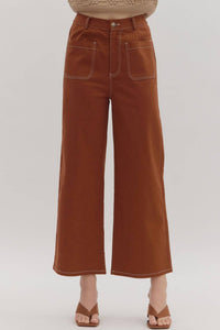 Entro - Exposed Stitch Patch Pockets Pants