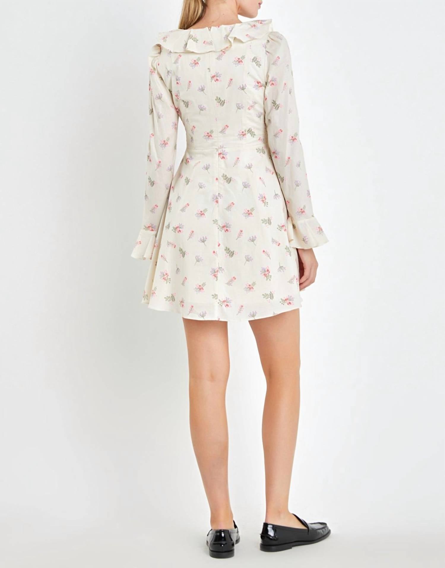 English Factory - FLORAL RUFFLED NECK DRESS