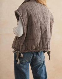Miou Muse - Lace Crochet Trim Puff Vest