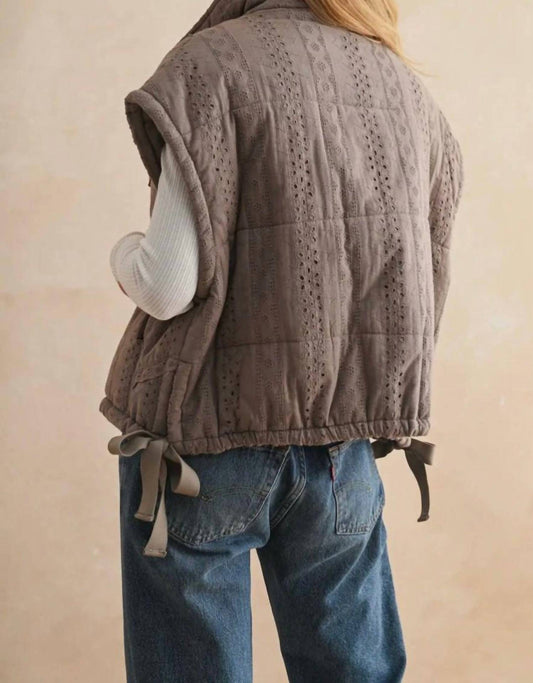 Miou Muse - Lace Crochet Trim Puff Vest