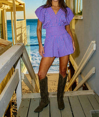 Bucketlist - Ruffled Detail Gingham Smocked Waist Romper