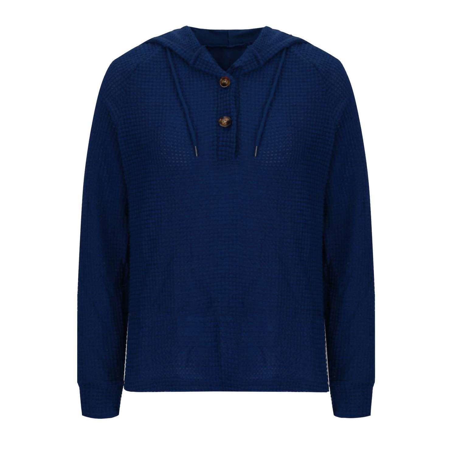 Lily Clothing Waffle Button-up Hoodie Pullover in navy - women's top - view 5