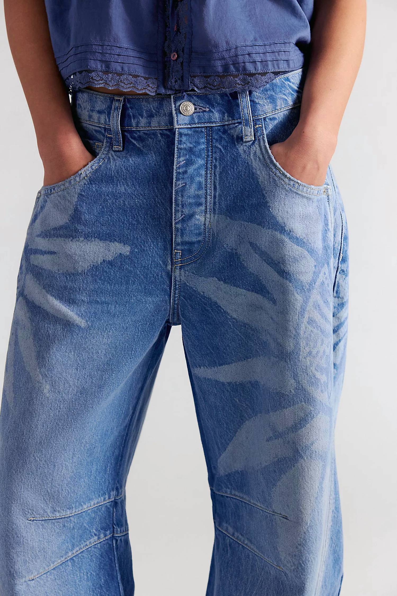 Free People - Good Luck Printed Barrel Jeans