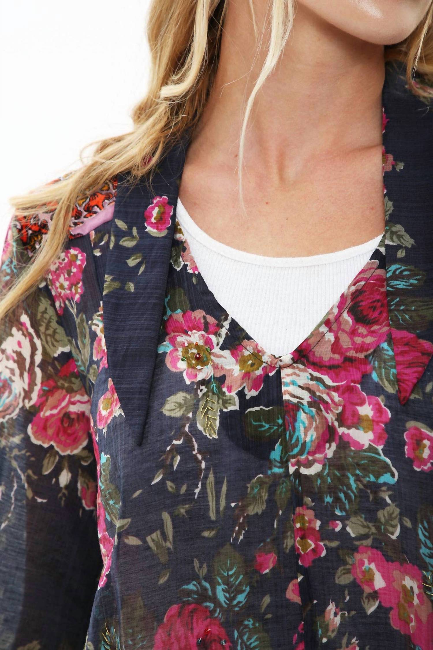 Aratta Diana Top in dark blue with red floral - women's blouse - view 4
