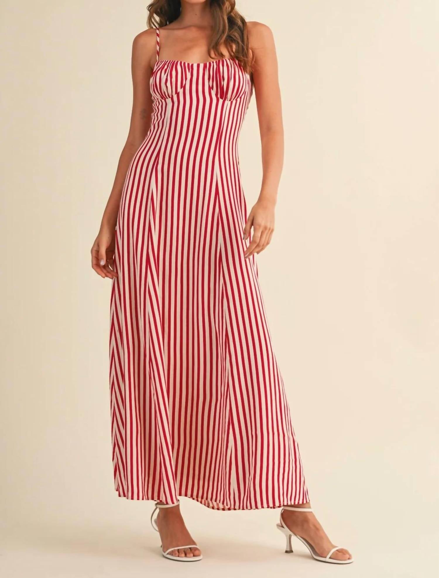 Klesis - Striped Bustier Sleeveless Flared Maxi Dress