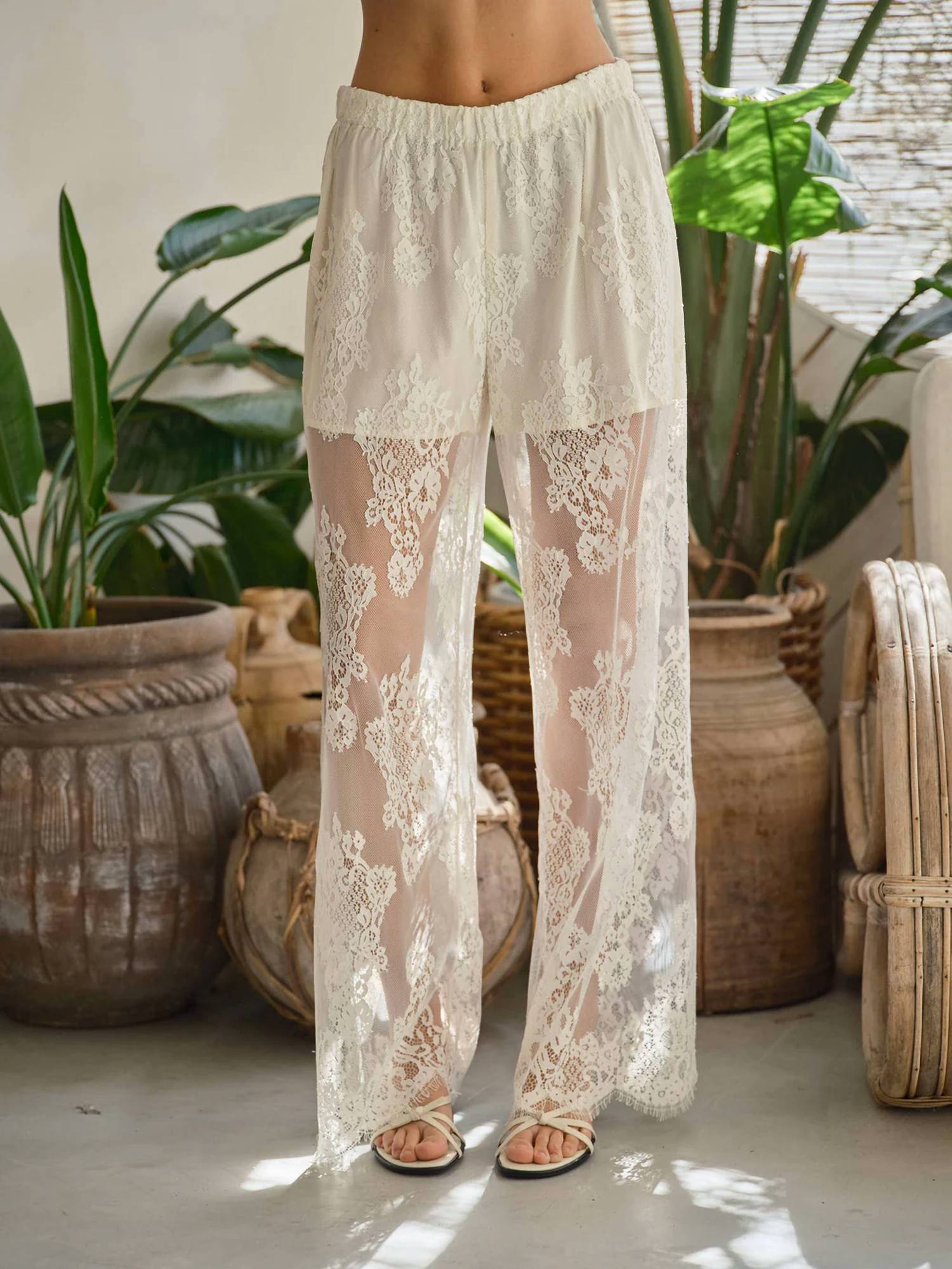 Aaron & Amber - Lace Pants With Shorts Lining