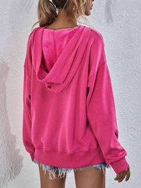 Lily Clothing Fleece Hooded Pullover in hot pink - women's top - detail view