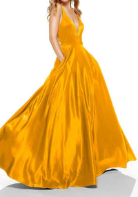ALYCE PARIS Satin V Neck Cutout Back Gown in marigold - women's dress