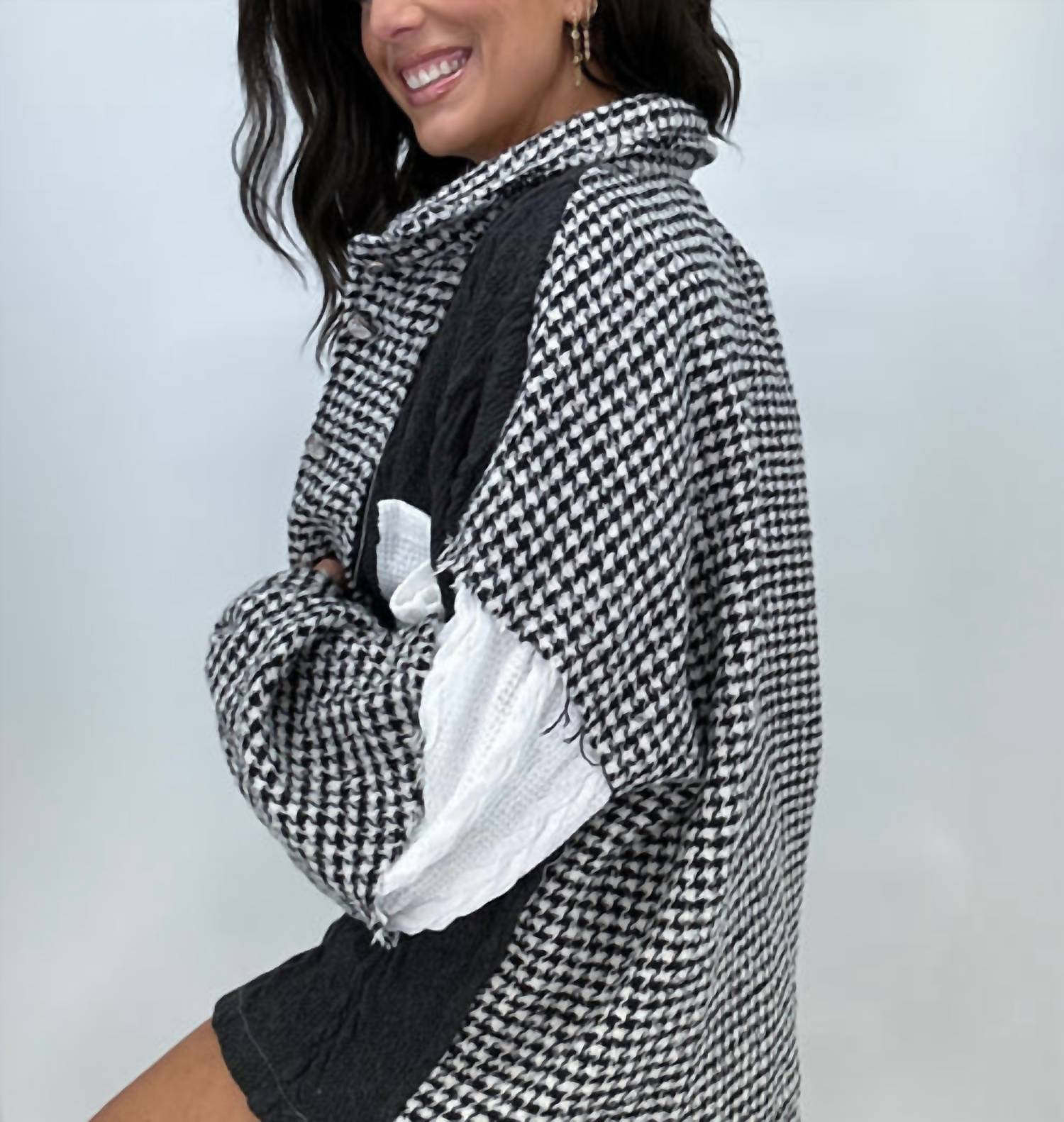 Pol - Houndstooth Sweater Shacket
